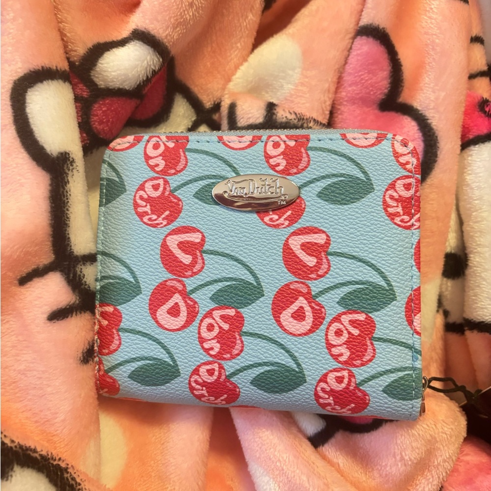 Von Dutch Light Blue Wallet with Red Cherry Print